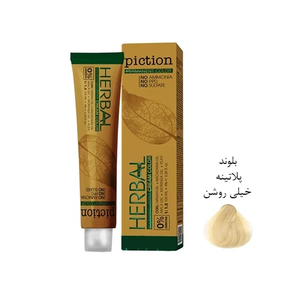 رنگ مو بدون آمونیاک هربال پیکشن شماره 10 بلوند پلاتینه خیلی روشن طبیعی