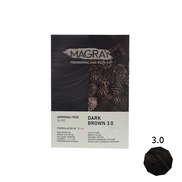کیت رنگ مو بدون آمونیاک ماگرای شماره 3.0 قهوه ای تیره کیت رنگ مو بدون آمونیاک ماگرای شماره 3.0 قهوه ای تیره