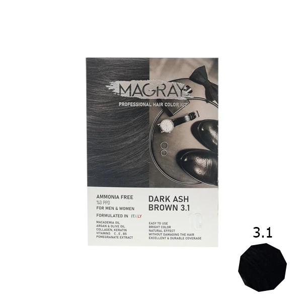 کیت رنگ مو بدون آمونیاک ماگرای شماره 3.1 قهوه ای خاکستری تیره