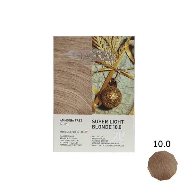 کیت رنگ مو بدون آمونیاک ماگرای شماره 10.0 بلوند فوق العاده روشن کیت رنگ مو بدون آمونیاک ماگرای شماره 10.0 بلوند فوق العاده روشن