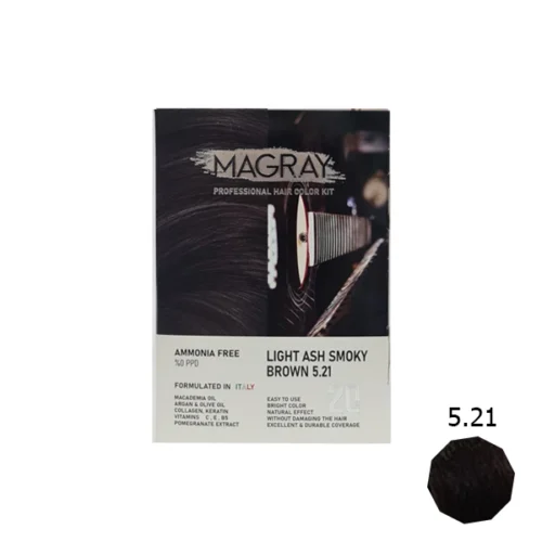 کیت رنگ مو بدون آمونیاک ماگرای شماره 5.21 قهوه ای خاکستری دودی روشن