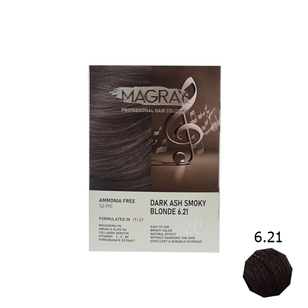 کیت رنگ مو بدون آمونیاک ماگرای شماره 6.21 بلوند خاکستری دودی تیره کیت رنگ مو بدون آمونیاک ماگرای شماره 6.21 بلوند خاکستری دودی تیره