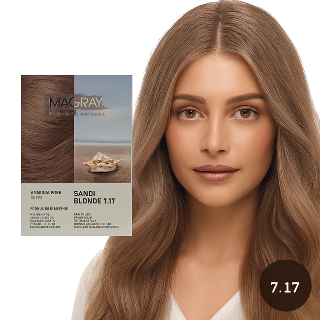 کیت رنگ مو بدون آمونیاک ماگرای شماره 7.17 بلوند ماسه ای
