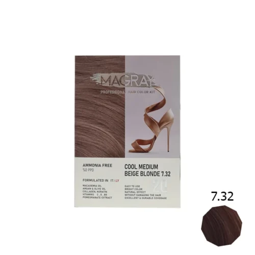 کیت رنگ مو بدون آمونیاک ماگرای شماره 7.32 بلوند بژ متوسط سرد