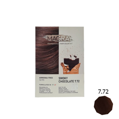 کیت رنگ مو بدون آمونیاک ماگرای شماره 7.72 شکلاتی دودی