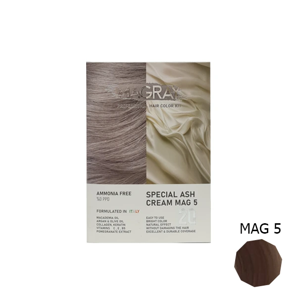 کیت رنگ مو بدون آمونیاک ماگرای شماره MAG5 کرم خاکستری خاص کیت رنگ مو بدون آمونیاک ماگرای شماره MAG5 کرم خاکستری خاص