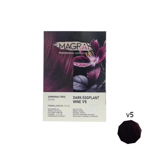کیت رنگ مو بدون آمونیاک ماگرای شماره V5 شرابی بادمجانی تیره