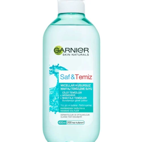 محلول میسلار مدل Saf And Temiz مناسب پوست های حساس و چرب حجم 400 میل گارنیر